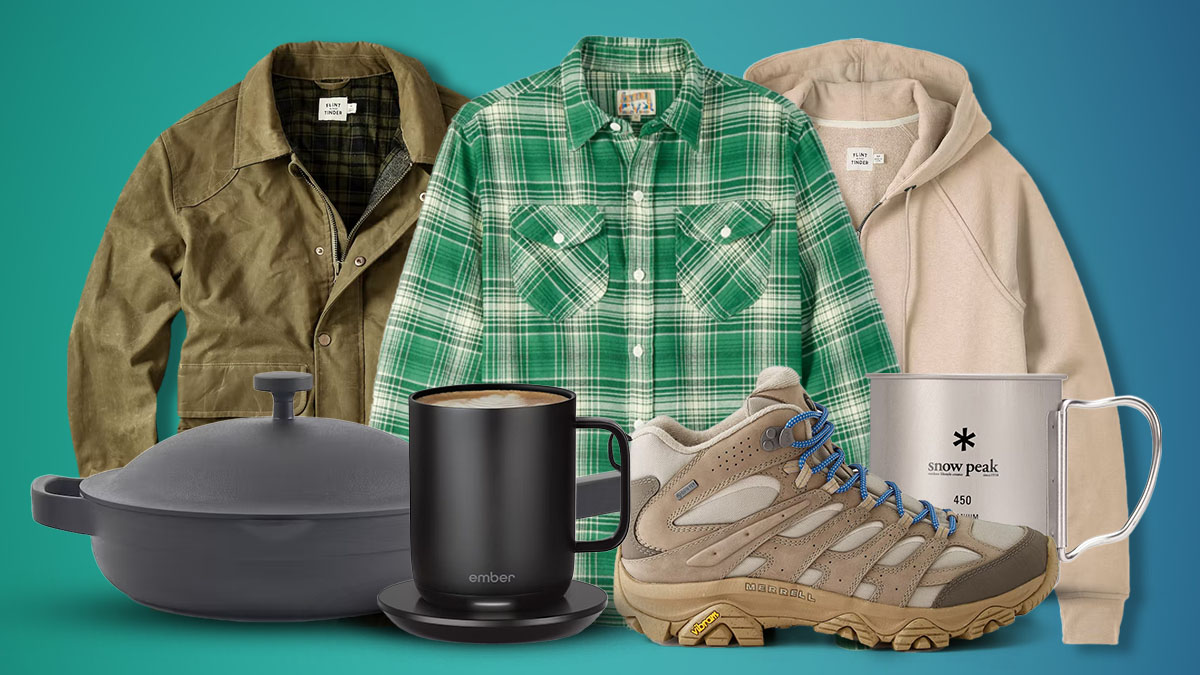 Huckberry gift items on a teal background