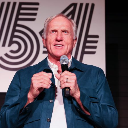 Greg Norman, CEO and commissioner of LIV Golf, speaks during a welcome party.