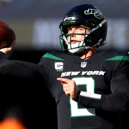 Zach Wilson of the Jets throws the ball against the New England Patriots.