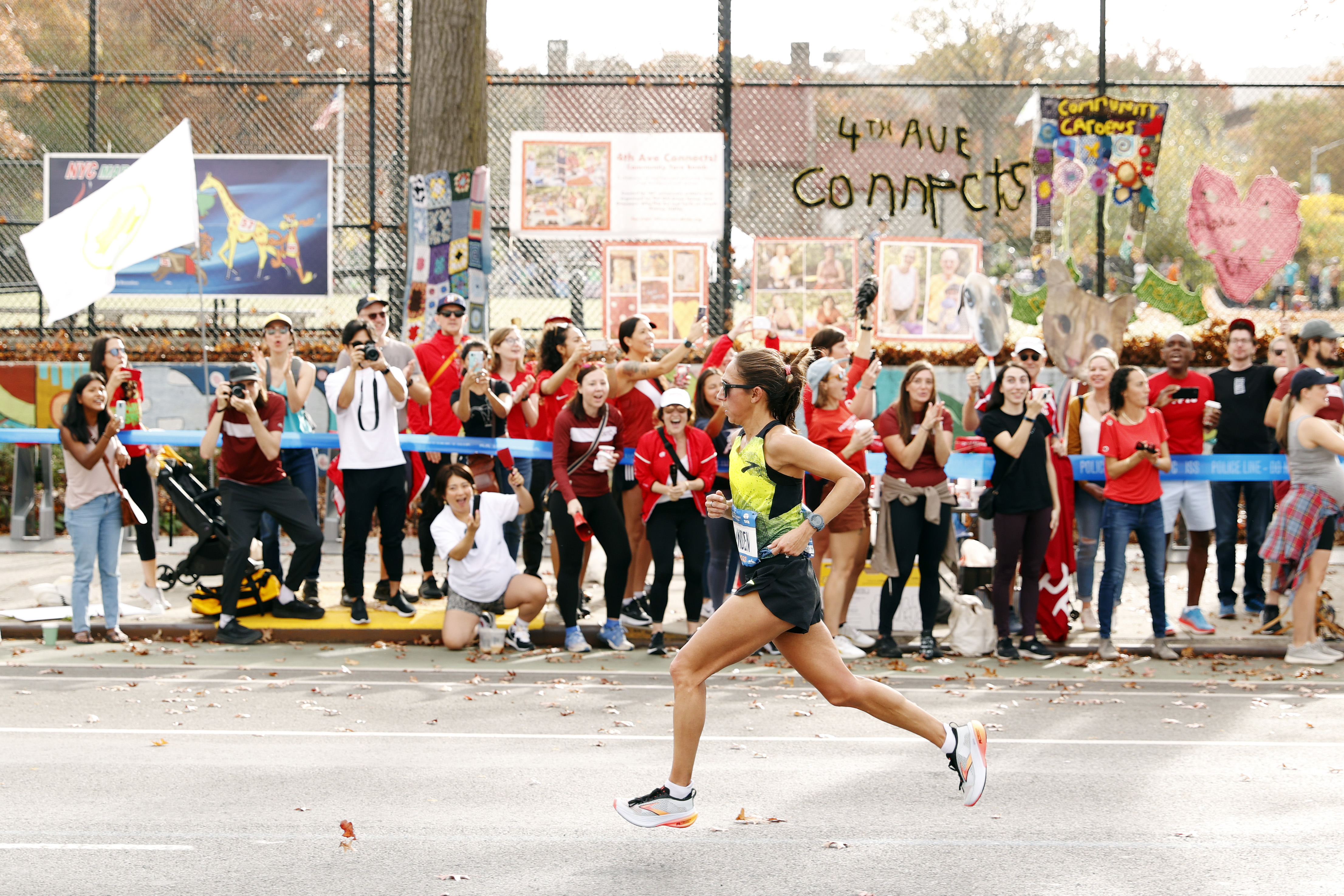 Desiree Linden of the United States competes in the Women's Professional Division of the TCS New York City Marathon on November 06, 2022 in New York City.