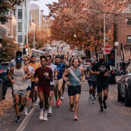 Tracksmith runners hit the streets before the NYC marathon.