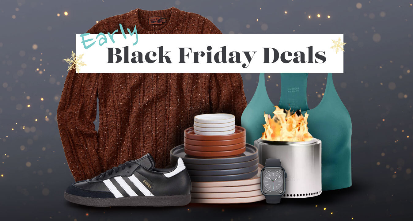 Early Black Friday gift ideas on a black, snowy background