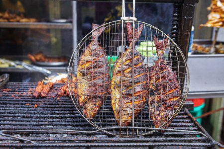 Grilled fish at Lankasta hotel road eatery ready to be served to customers during Eid-Ul-Fitr celebrations in Eastleigh