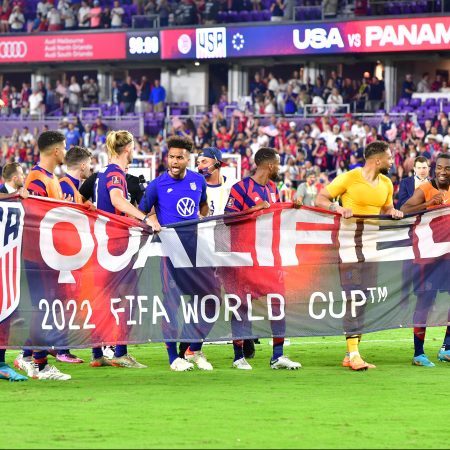 The U.S. Men's National Team celebrate after qualifying for the FIFA World Cup in March