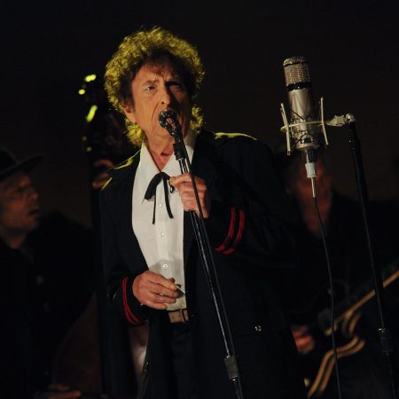 Bob Dylan performs on the Late Show with David Letterman on May 19, 2015.