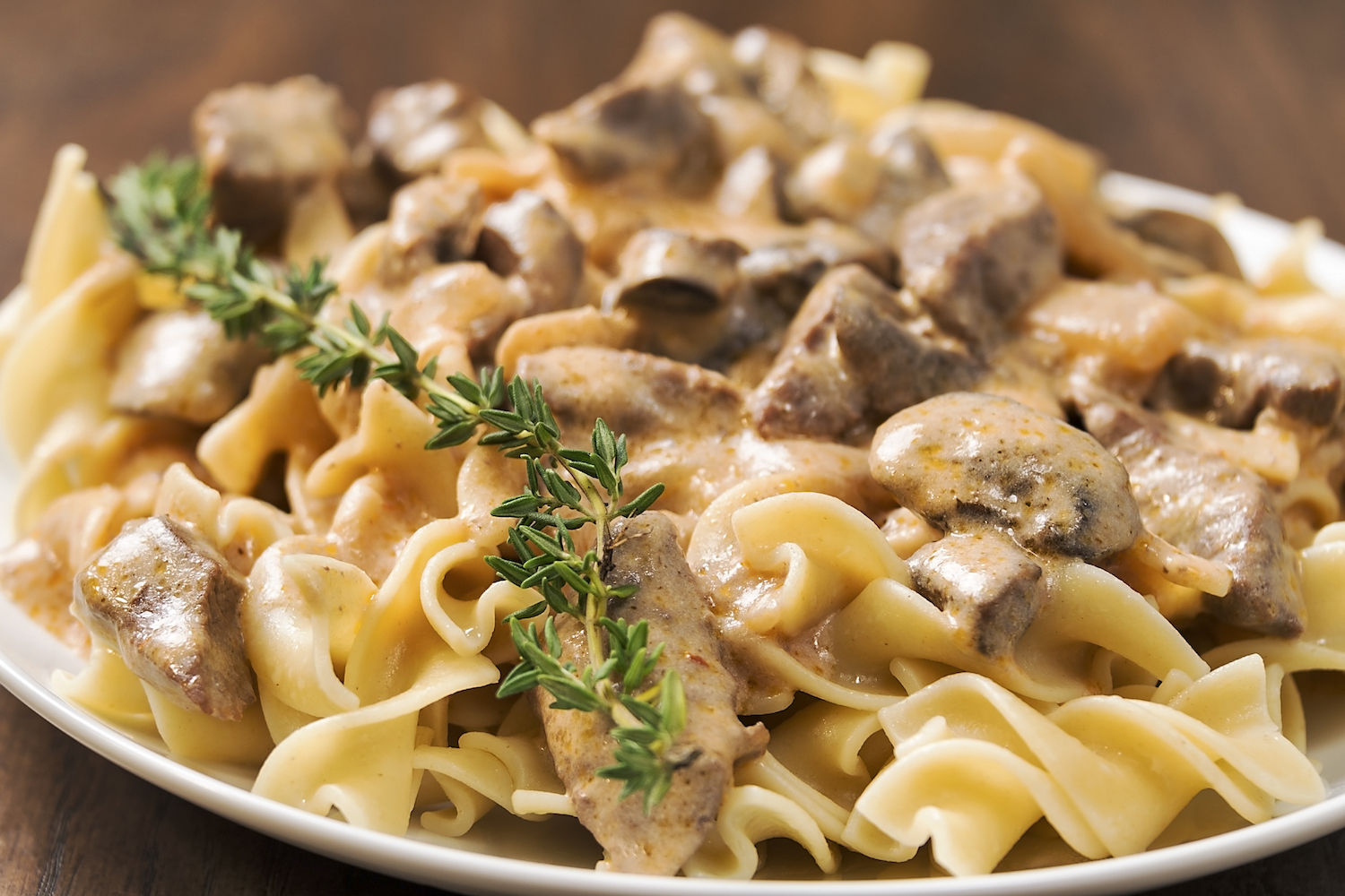 turkey stroganoff with mushrooms and leftover turkey served over egg noodles