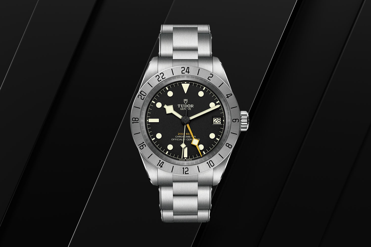 The tudor Black Bay Pro on a black background