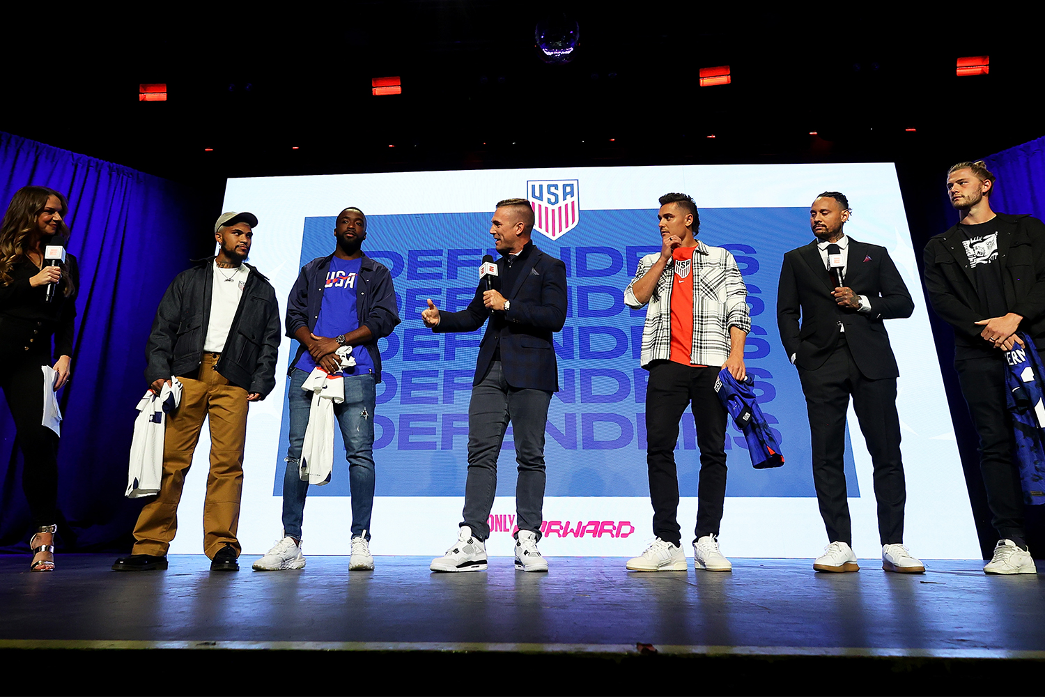 DeAndre Yedlin, Shaq Moore, Aaron Long and Walker Zimmerman at the 2022 USMNT World Cup reveal party on November 9 in New York City