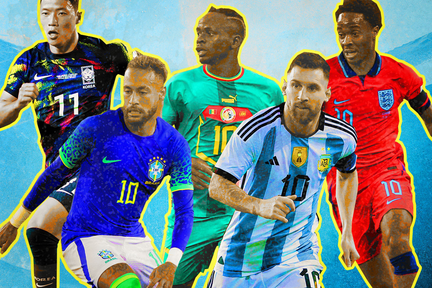 a collage of soccer players in world cup kits