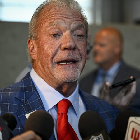 Jim Irsay speaks at NFL league meetings.