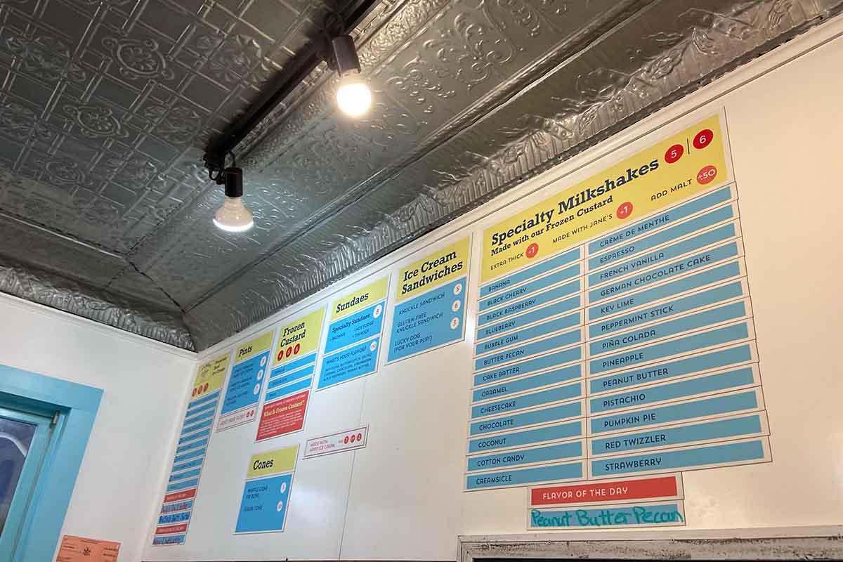 The ice cream menu at Mama's Boy Burgers