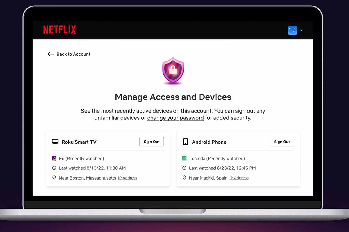 Netflix Manage Access and Devices screen, which just launched on the streaming service