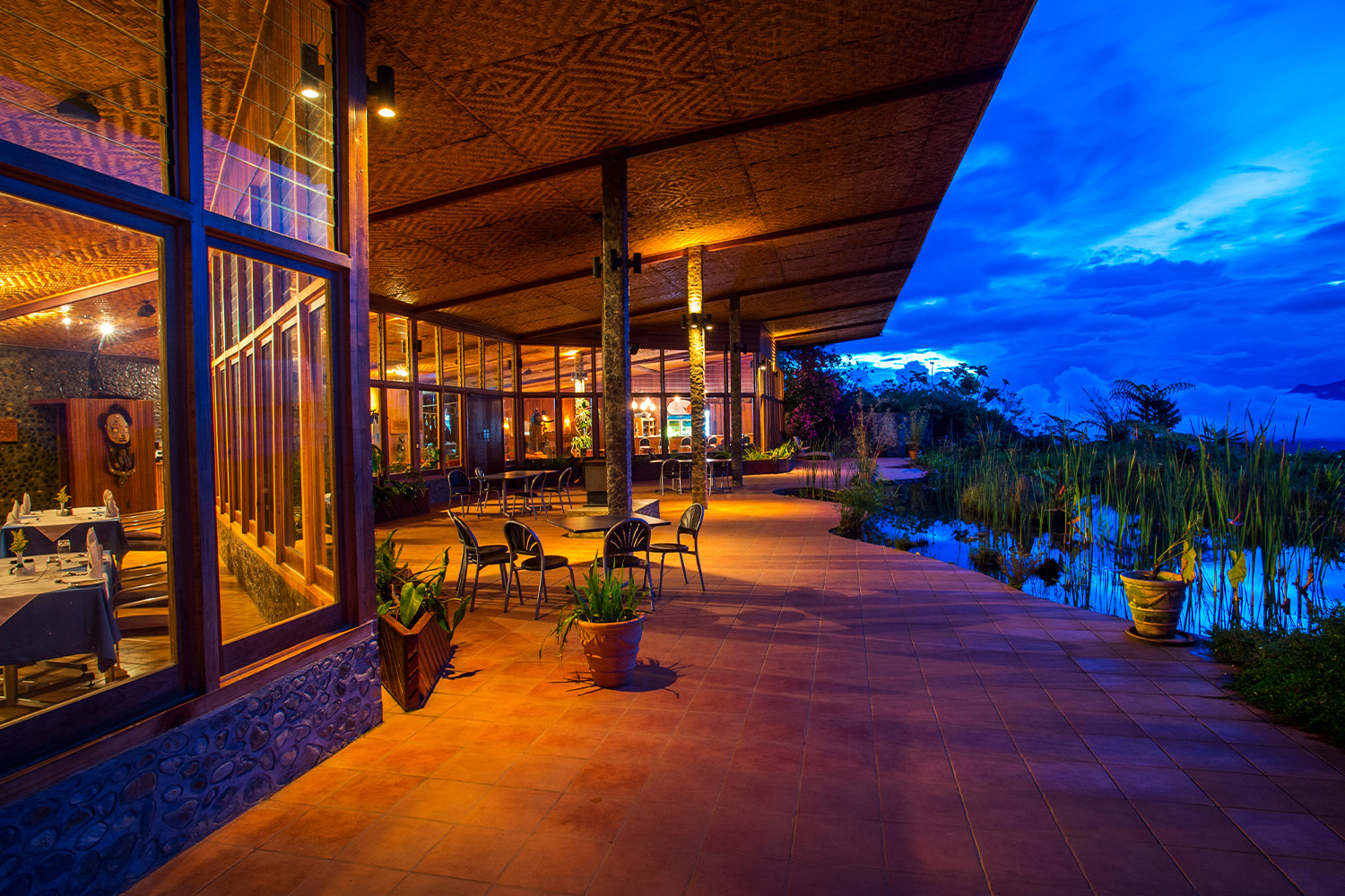 Patio at Rondon Ridge overlooking Wahgi Valley, Papua New Guinea