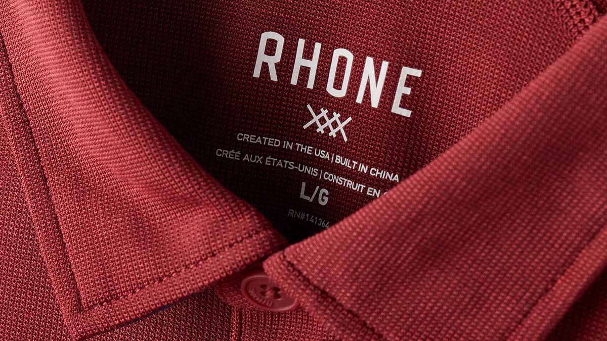 A close-up of the Delta Pique Polo, now on sale at Rhone during its Black Friday sale