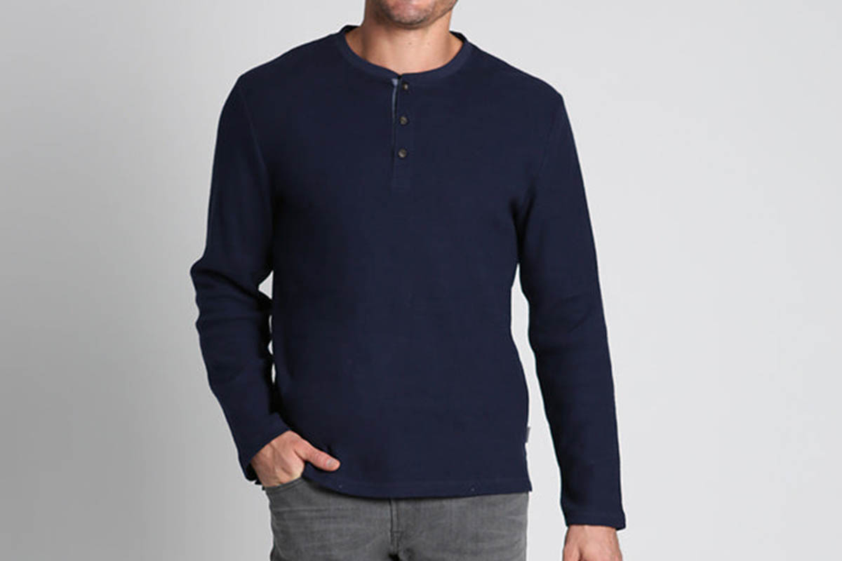 Navy Brush Waffle Fleece Henley