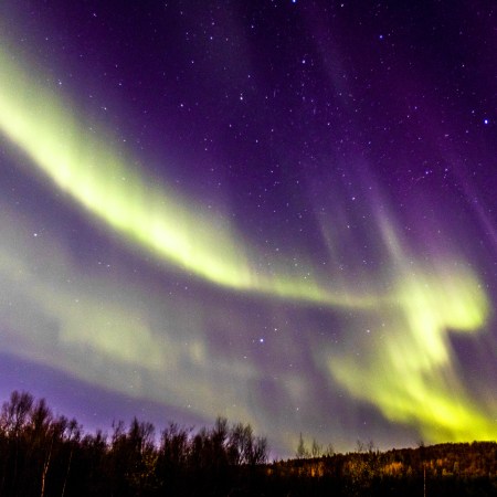 A shot of the nothern lights in a night sky in the Aurora Zone.