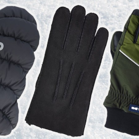 a collage of the best gloves for men on a snowy background