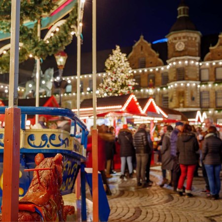 Christmas Market in old town Dusseldorf, Germany at night