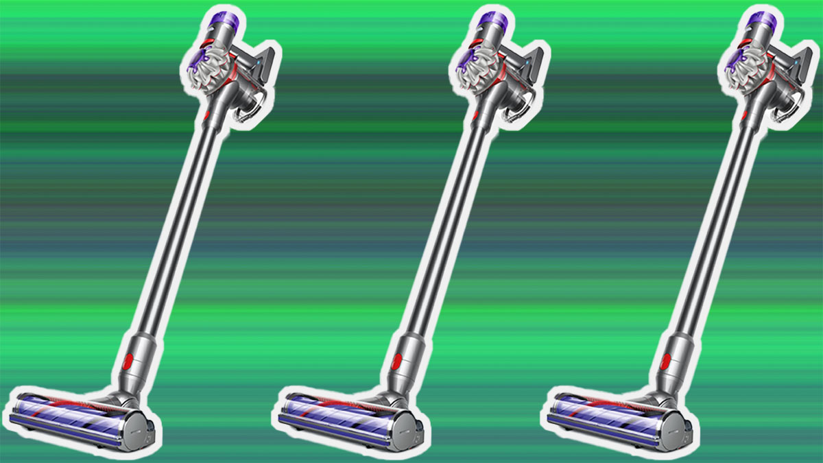 a collage of Dyson vacuums on a green background