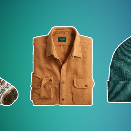 J.Crew products on a blue and green background