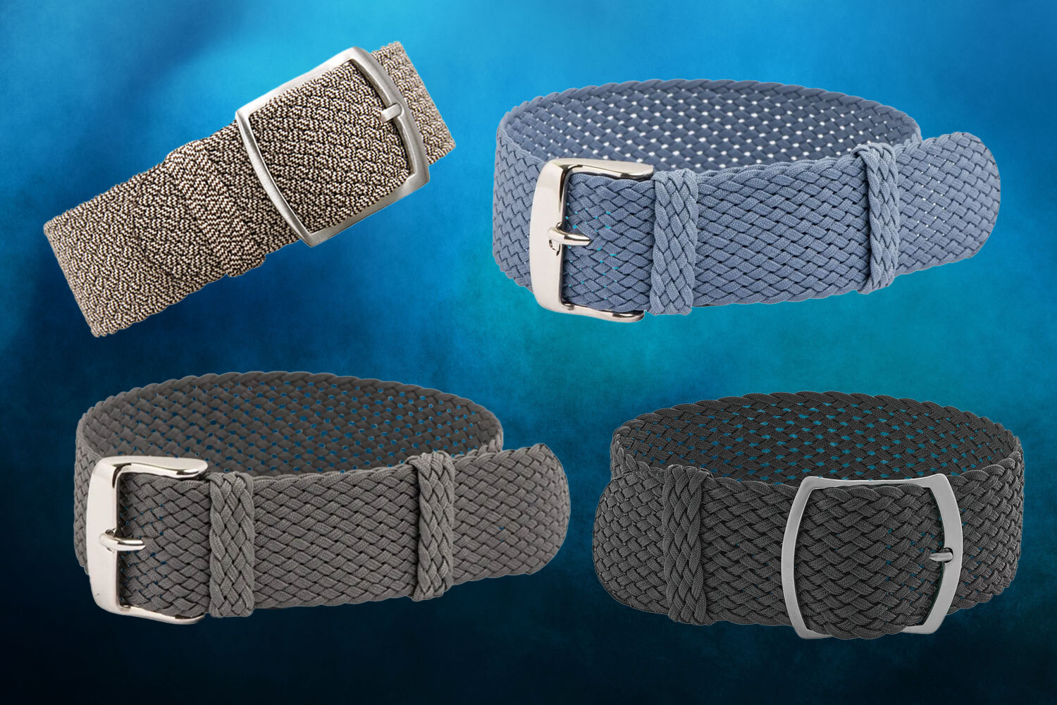 the best perlon straps on a blue background