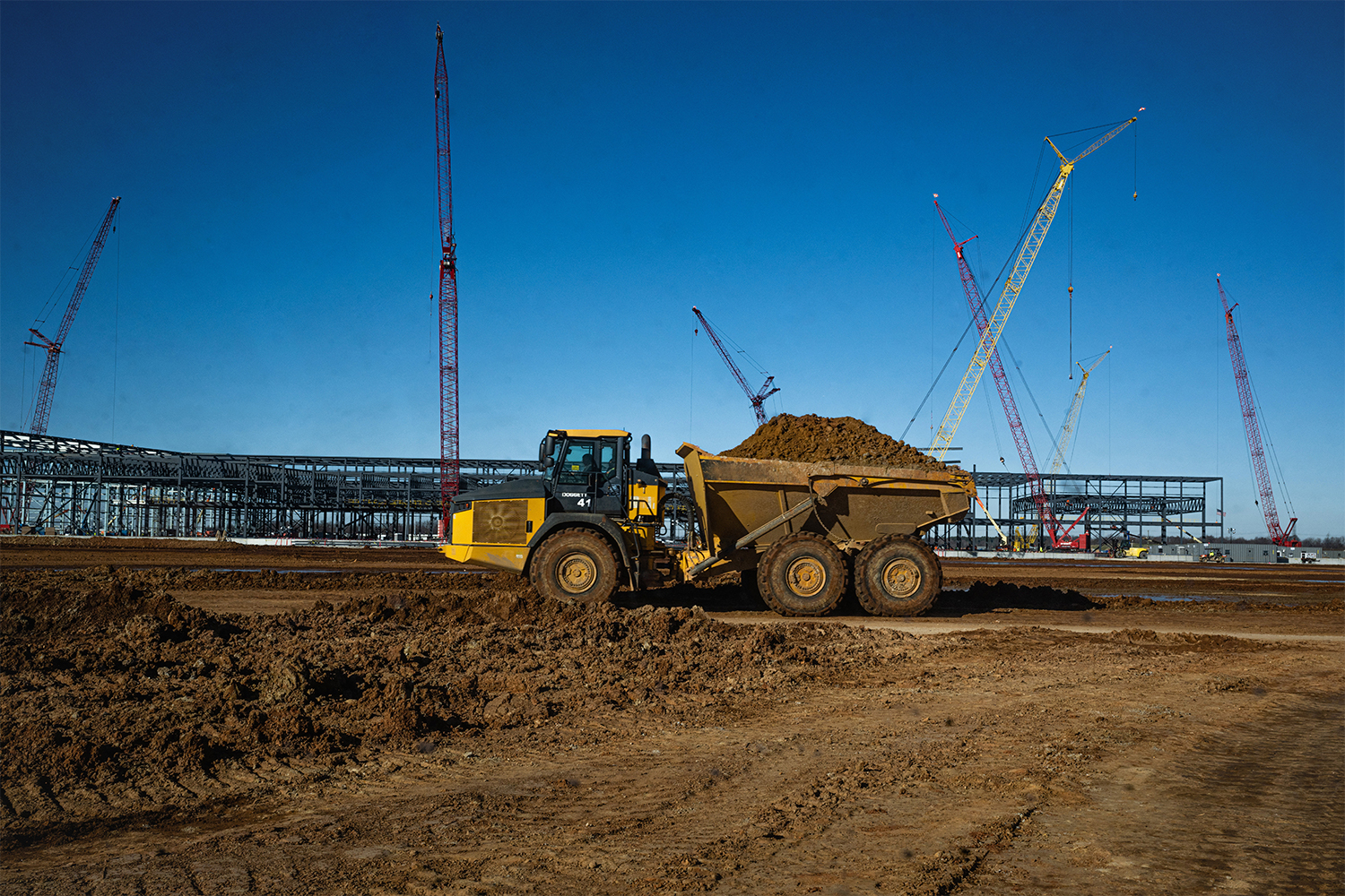 Construction at the BlueOval SK Battery Park in Glendale, Kentucky, a partnership between Ford and SK On which is part of the new Battery Belt