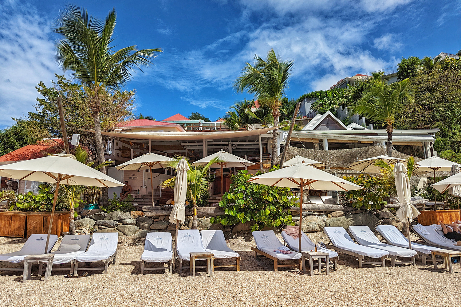 The beach club at Hôtel Barrière Le Carl Gustaf Saint-Barth in St. Barts