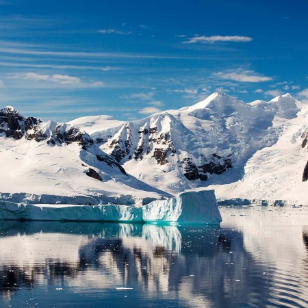 The Gerlache Strait separating the Palmer Archipelago from the Antarctic Peninsular off Anvers Island.