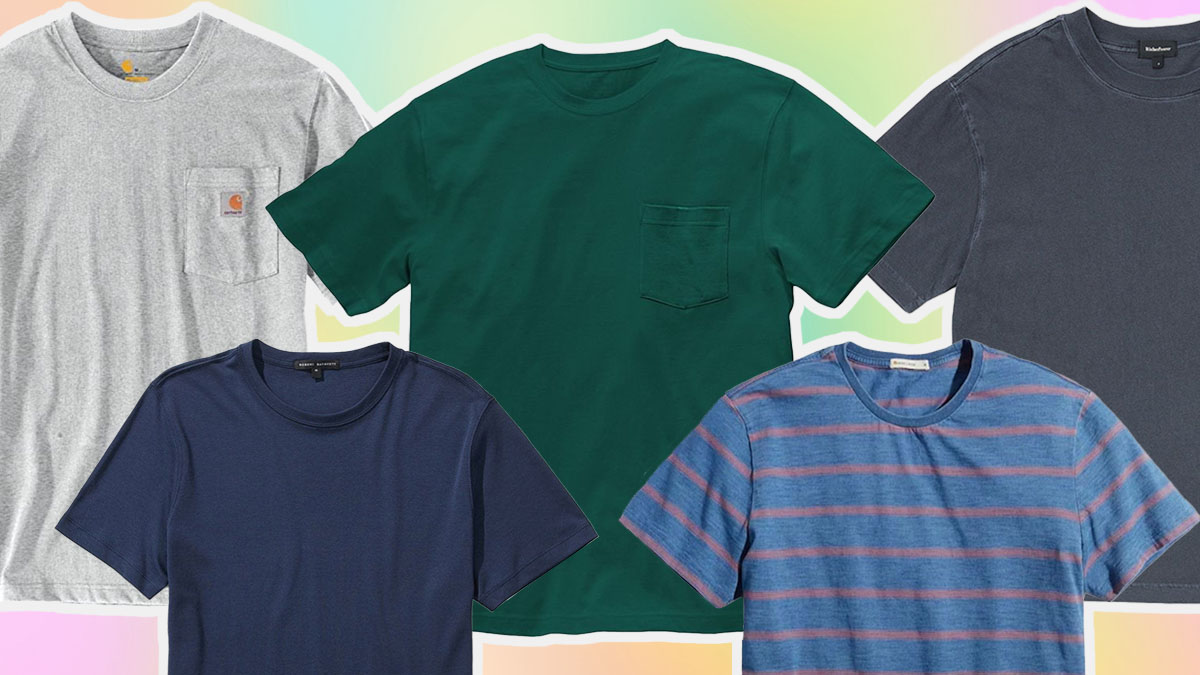 a collage of the best mens t-shirts on a multi-colored background