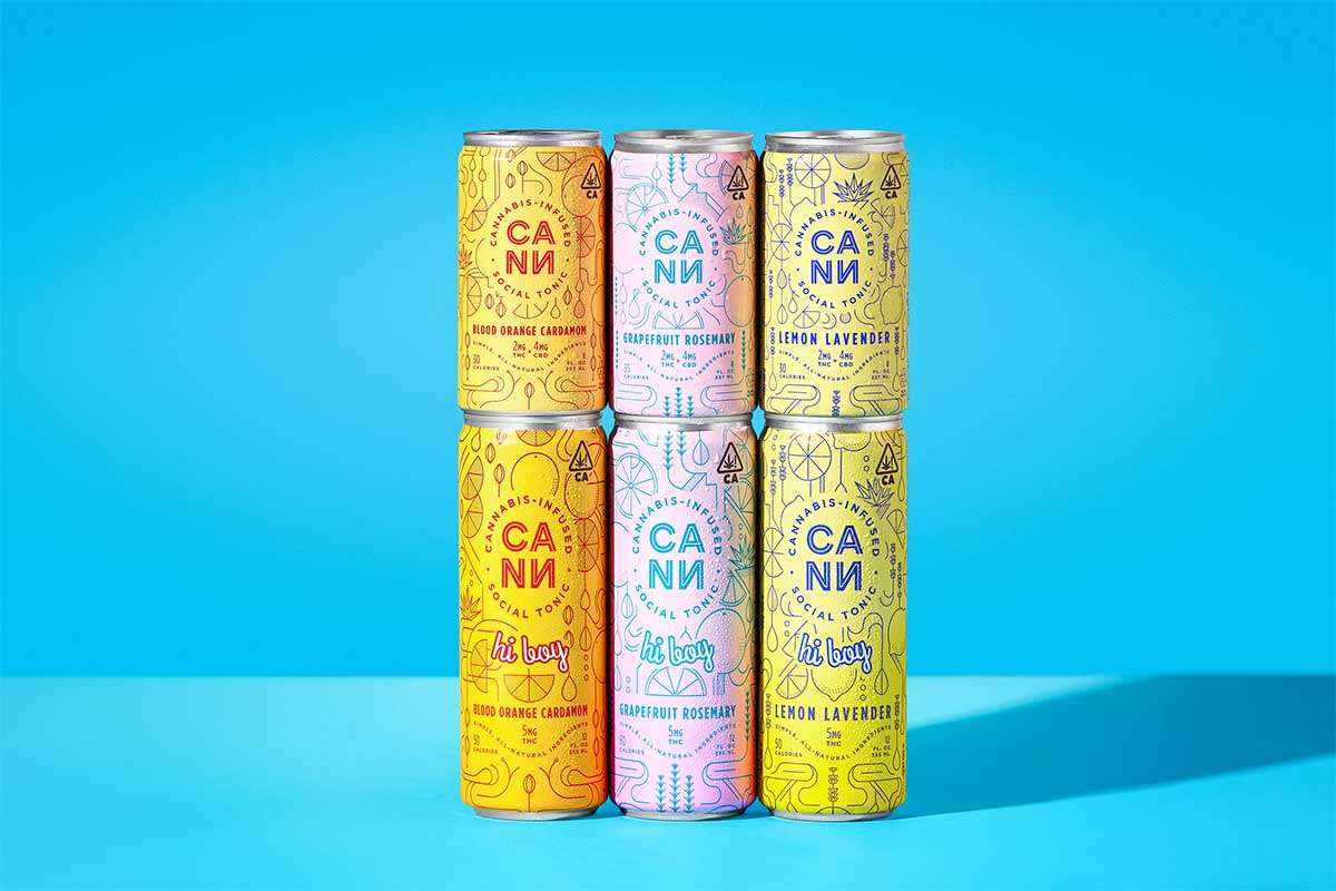 Three flavors and two sizes of Cann, a canned cannabis beverage