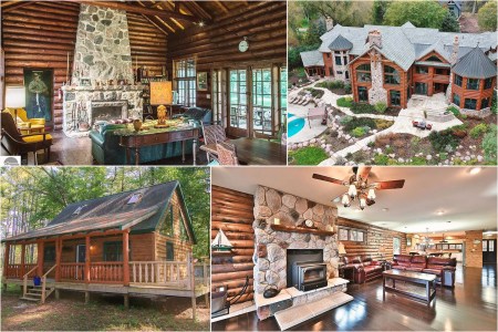 Different interior and exteriors of cabins