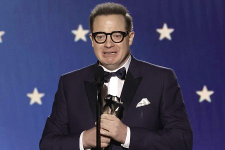 Brendan Fraser accepts the Best Actor award for "The Whale" onstage during the 28th Annual Critics Choice Awards at Fairmont Century Plaza on January 15, 2023 in Los Angeles, California.