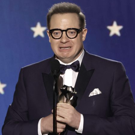 Brendan Fraser accepts the Best Actor award for "The Whale" onstage during the 28th Annual Critics Choice Awards at Fairmont Century Plaza on January 15, 2023 in Los Angeles, California.