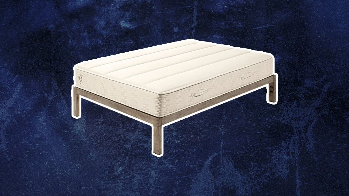 A Zinus mattress on a dark blue background