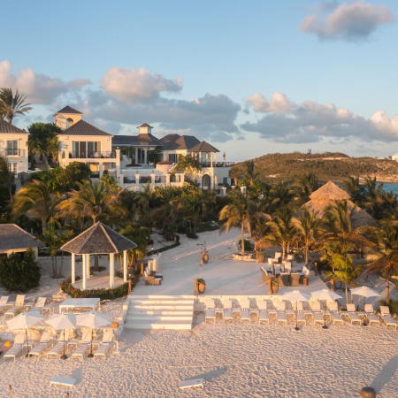 prince's caribbean villa overhead shot of the private beach