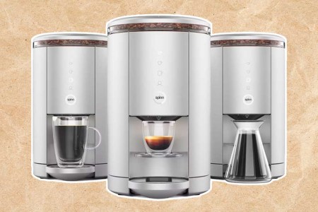 The Spinn Coffee Makers on a brown background