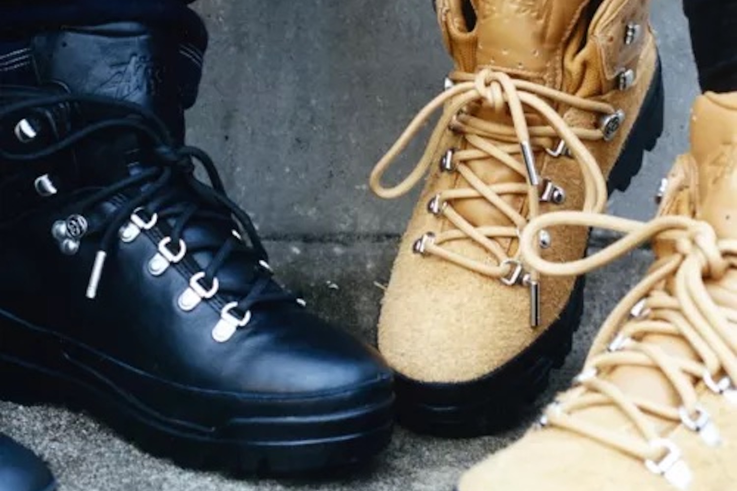 two models wearing the Stussy x Timberland Waterproof World Hiker