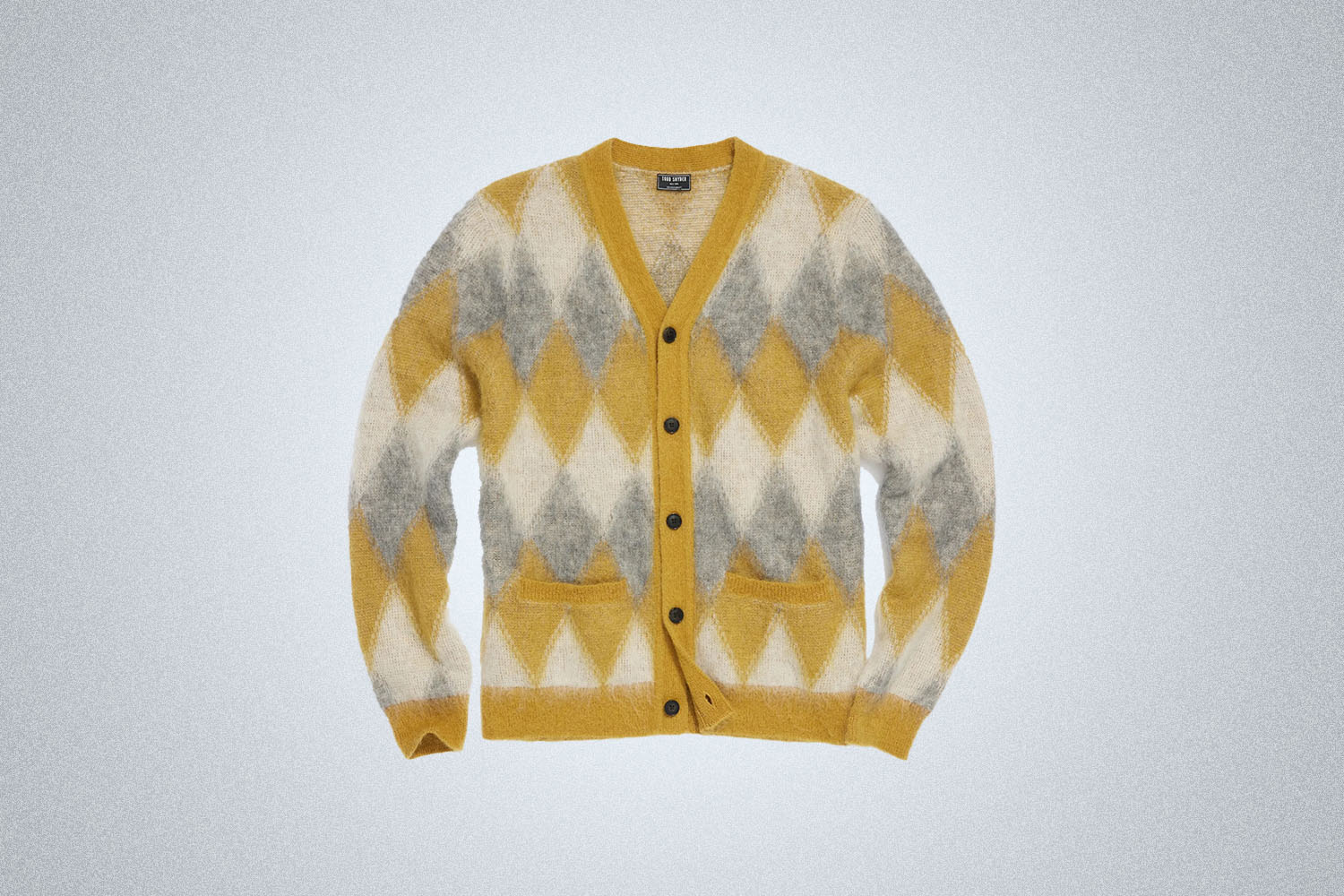 Todd Snyder Mohair Argyle Cardigan in Bitter Gold