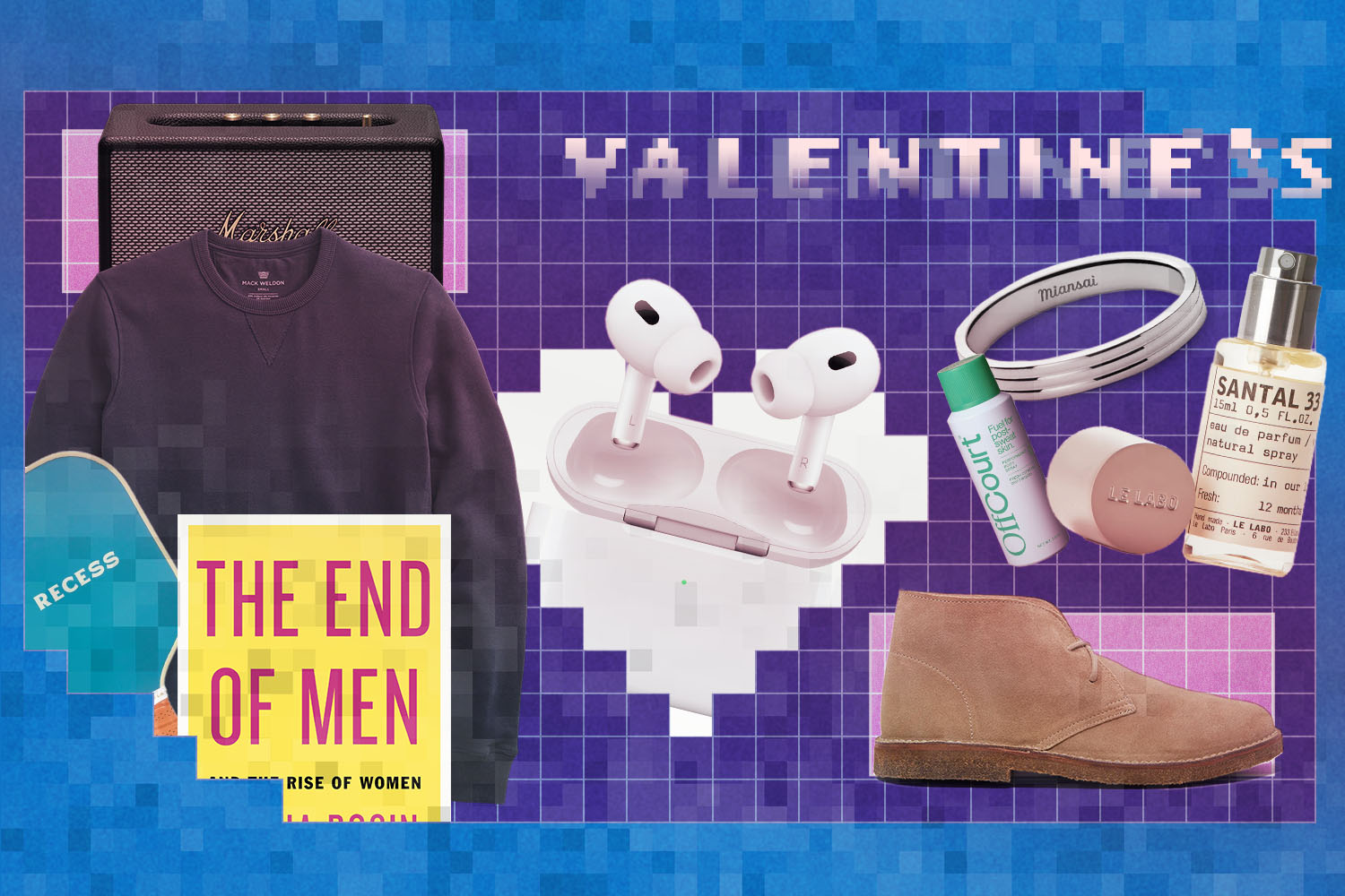 a collage of the best Valentine's Day gift for him on a blue patterned background