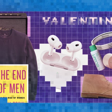 a collage of the best Valentine's Day gift for him on a blue patterned background