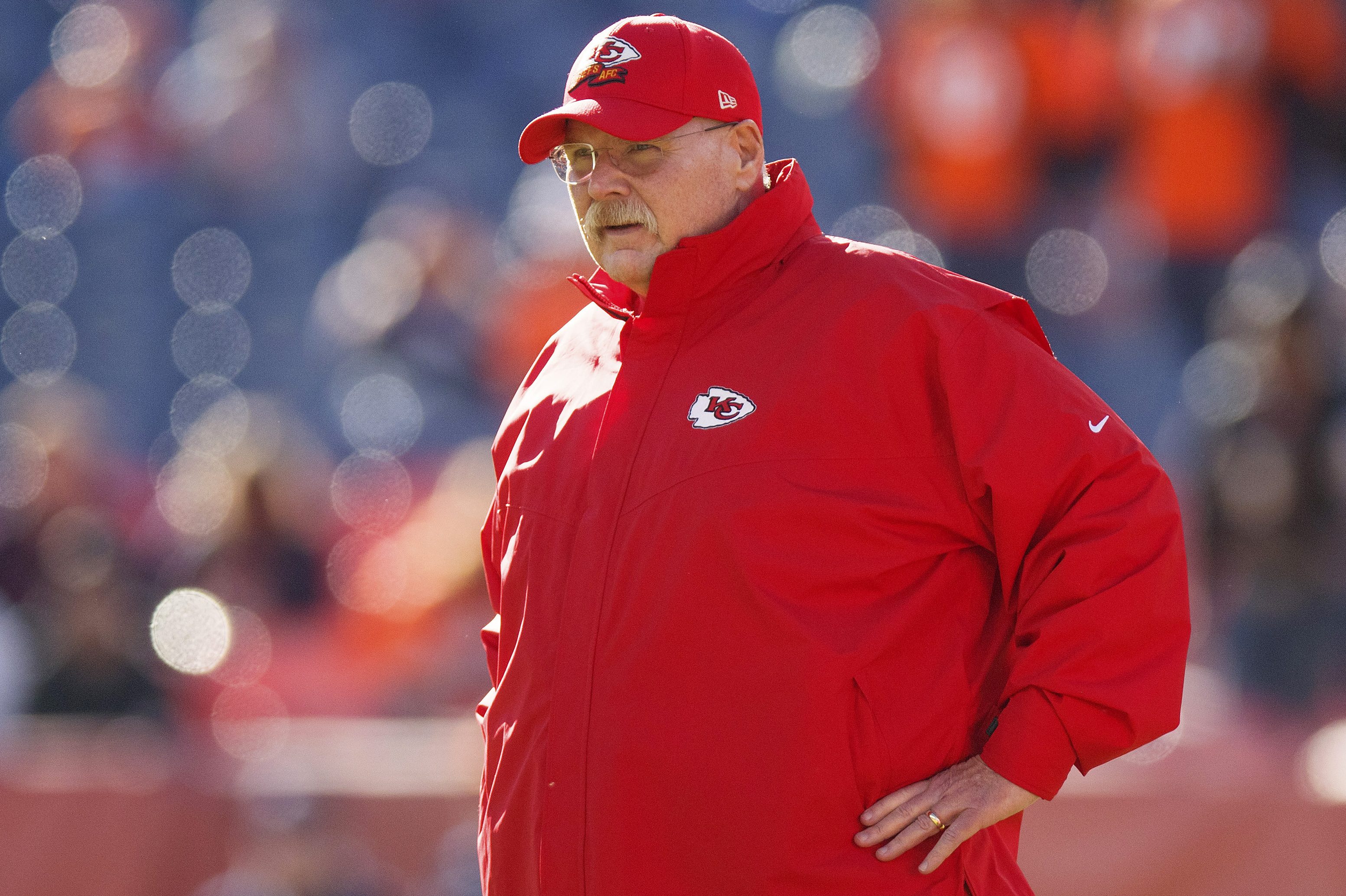 Head coach Andy Reid of the Kansas City Chiefs watches a game.