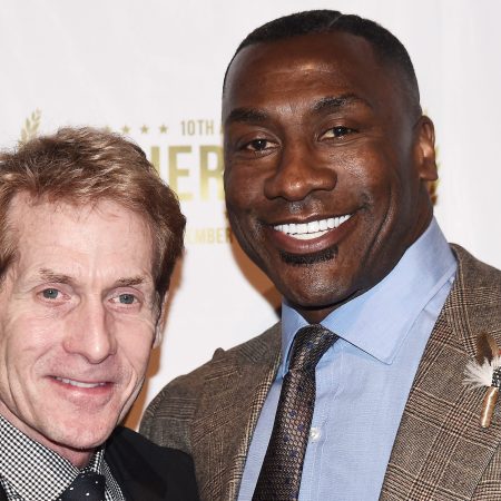 TV sports commentators Skip Bayless and Shannon Sharpe in 2016.