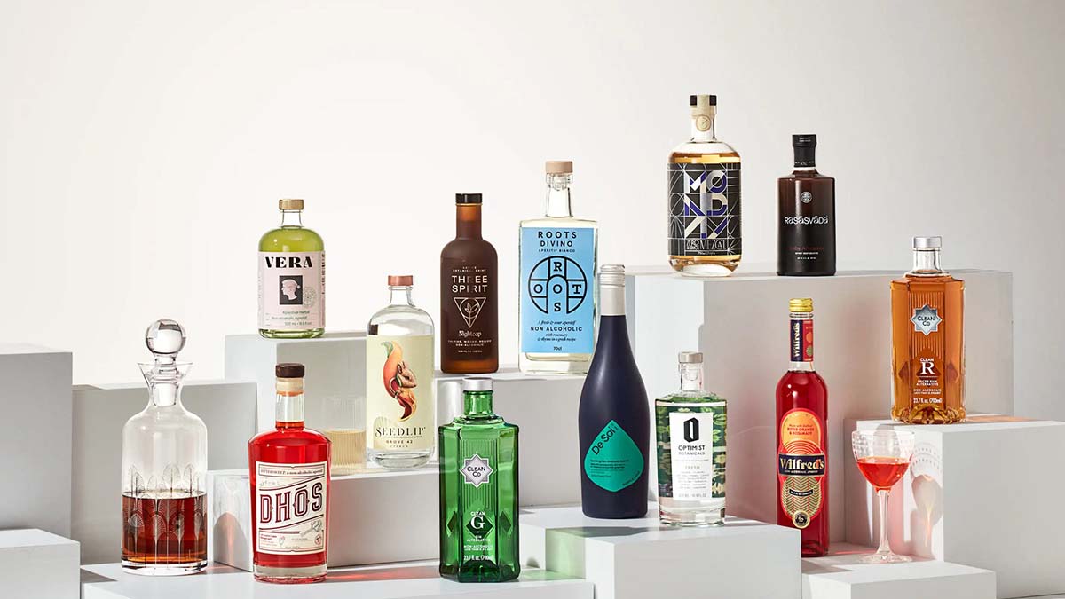 A selection of non-alcoholic spirits as sold by Boisson