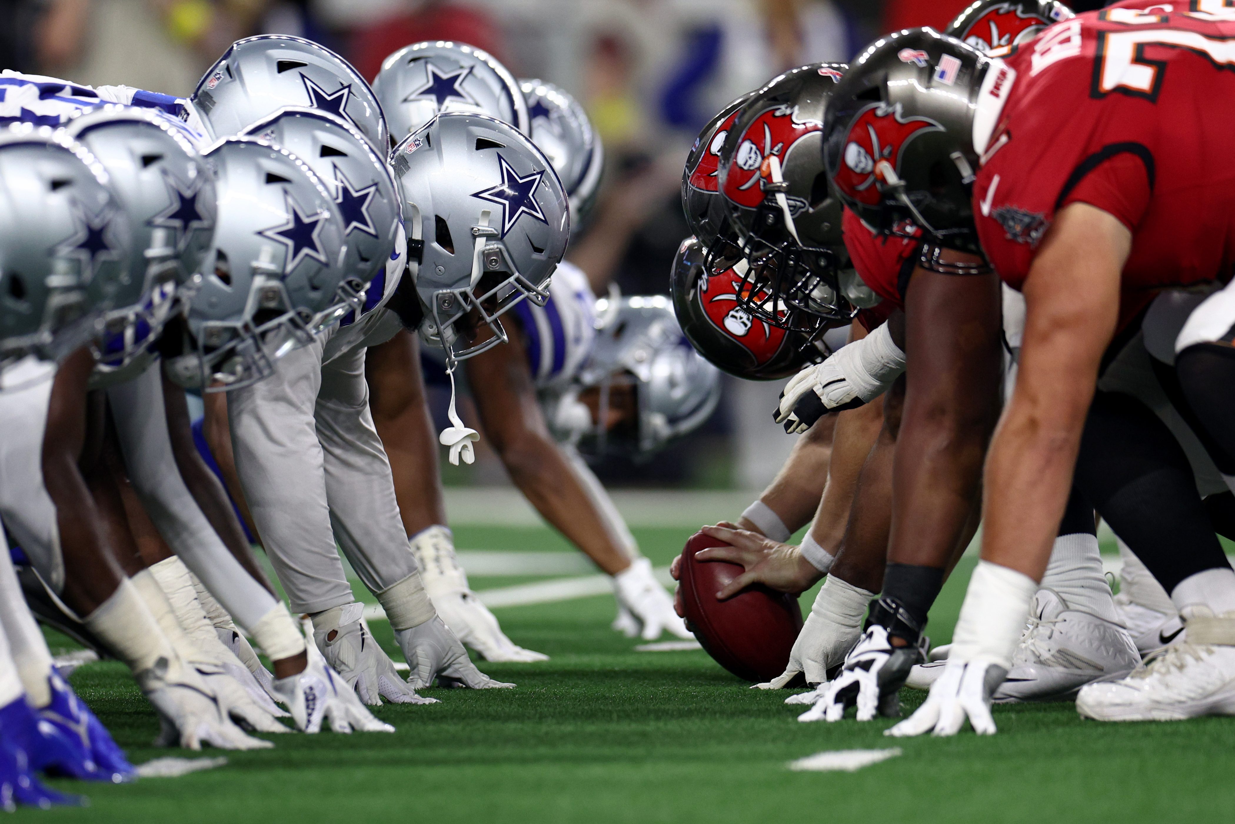 The Cowboys line up against the Buccaneers in September.