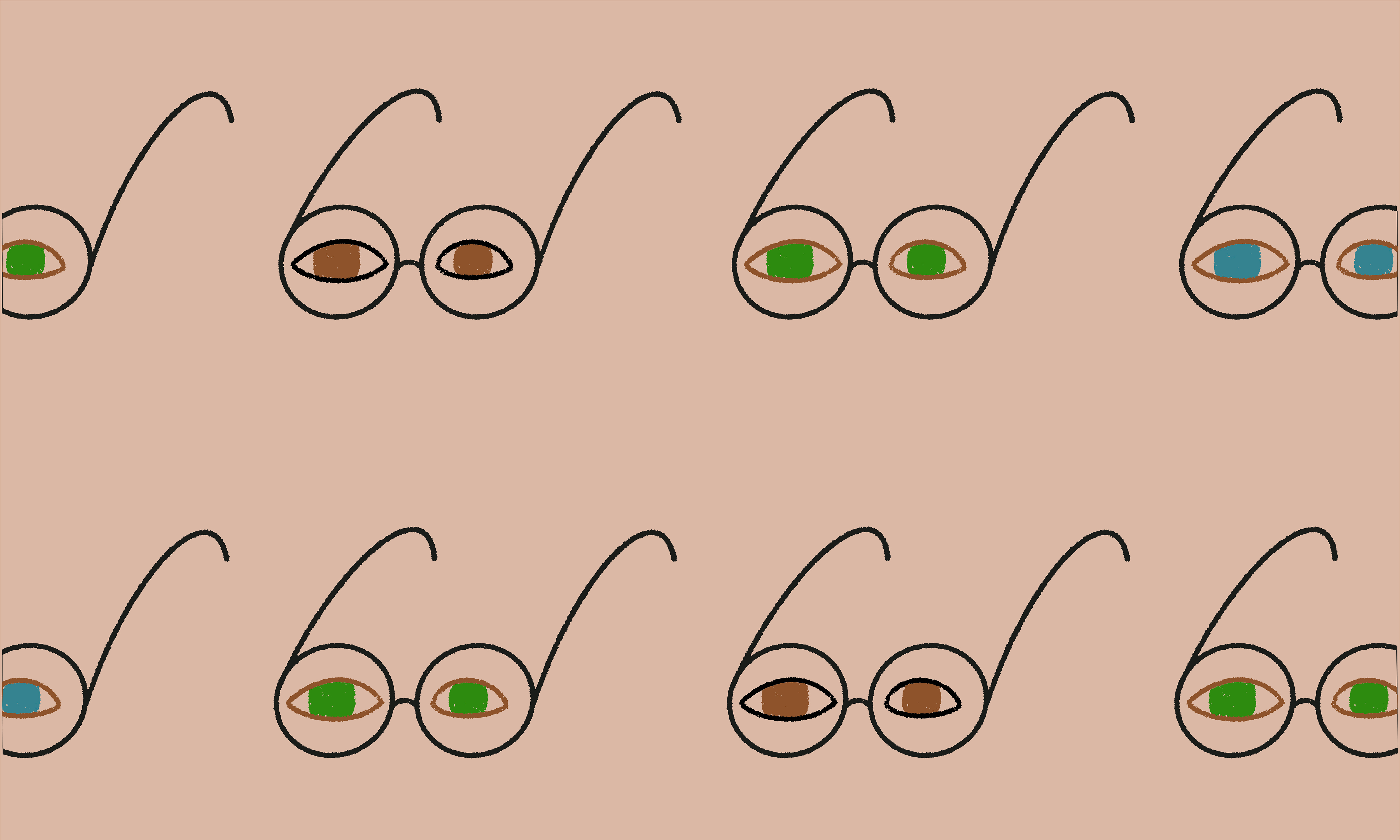 An illustration of different colored eyes in various spectacles.