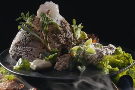 the island raw scallop dish from the menu movie