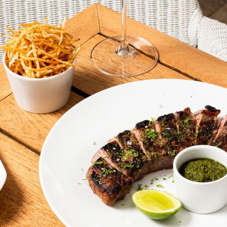 Beef sirloin, Chimichurri Sauce with Lime and Shoestring Fries