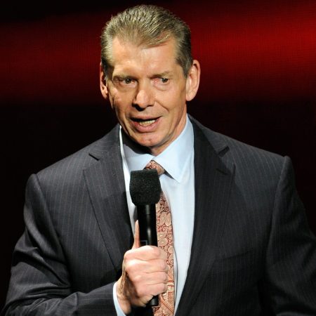 WWE CEO Vince McMahon speaks at a news conference in 2014.