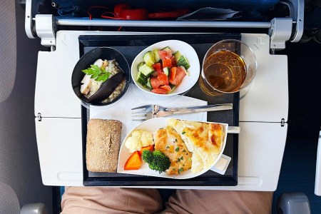 Aerial view of airplane meal