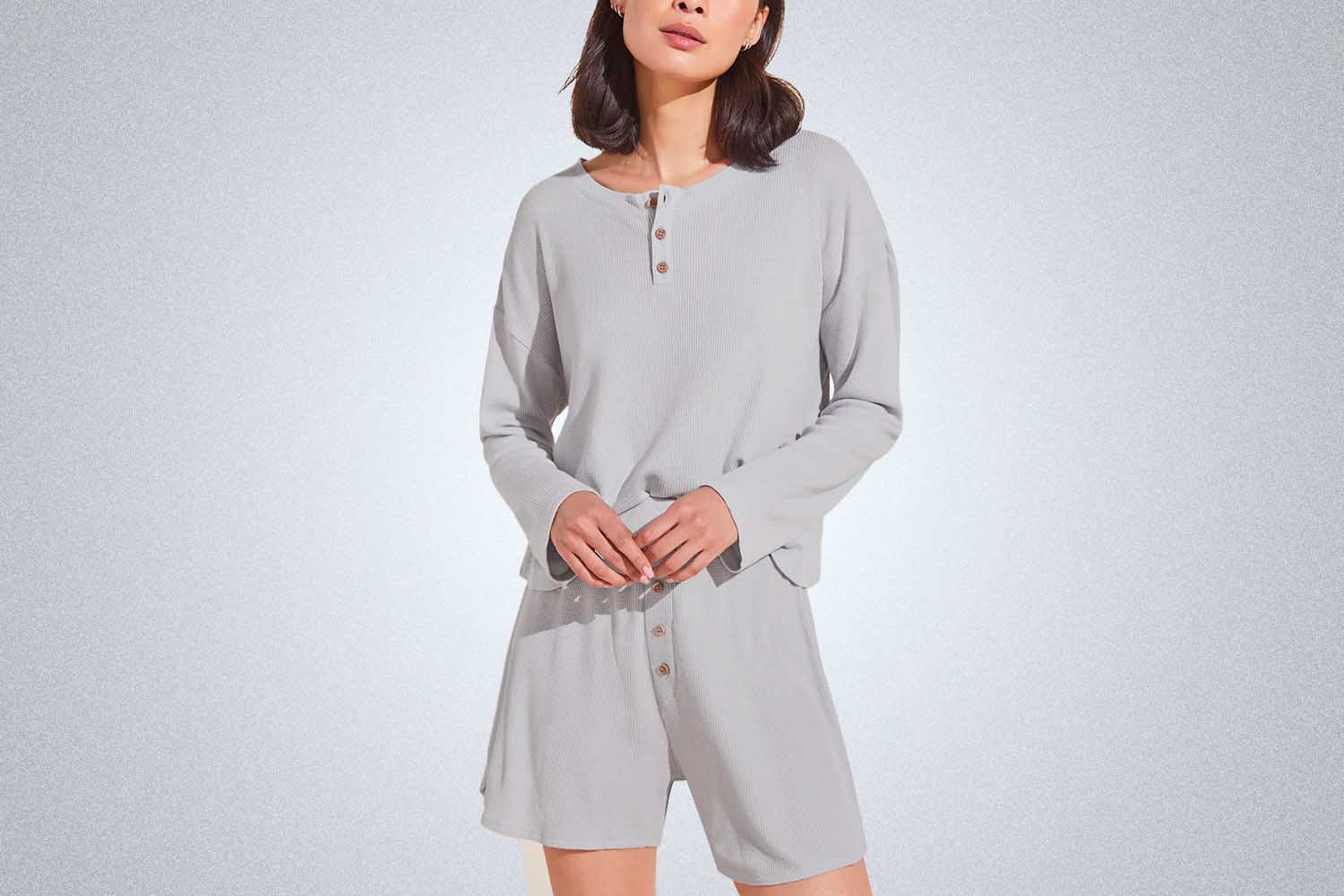 Eberjey Cozy Waffle Long Sleeve & Short PJ Set